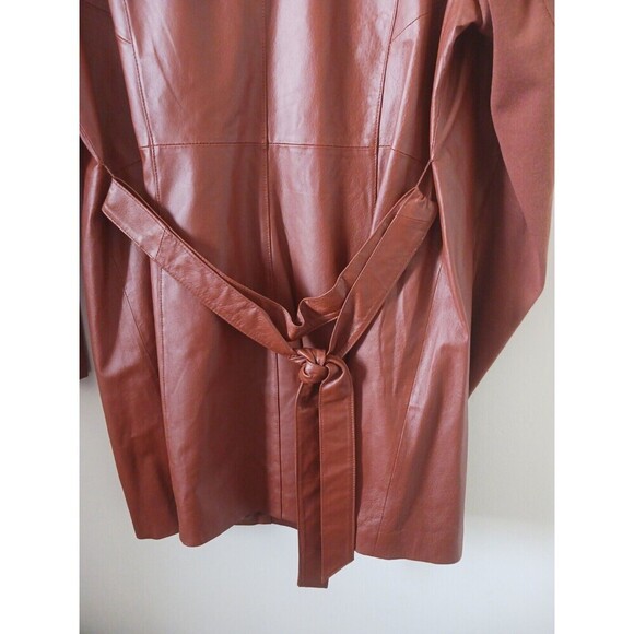 Vtg Iman Leather Jacket Trench Coat Asymmetrical Y2K Camel Size XL - Picture 6 of 9